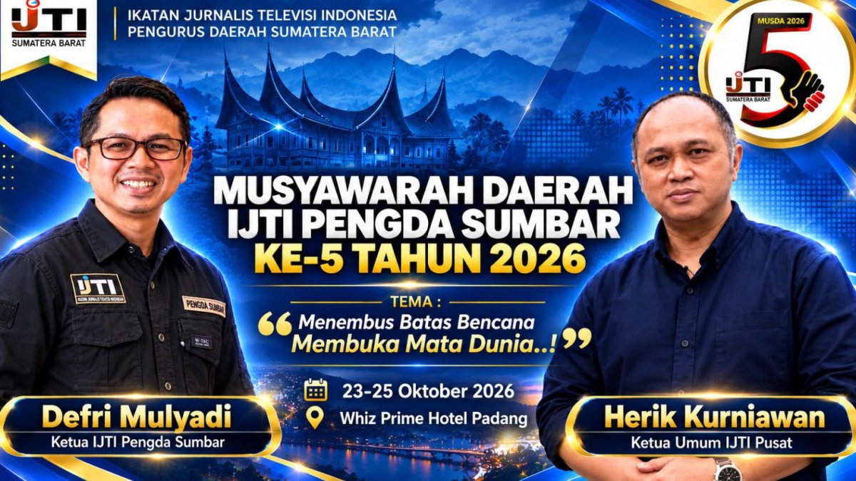 Suasana pembukaan Musda V IJTI Sumatera Barat di Padang yang membahas peran jurnalis televisi dalam komunikasi kebencanaan.