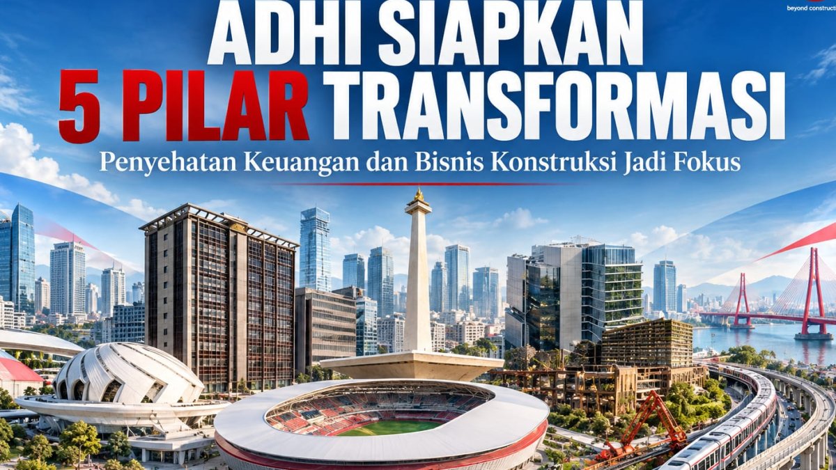 Infografis lima pilar transformasi strategis PT Adhi Karya (Persero) Tbk untuk memperkuat bisnis dan organisasi perusahaan.